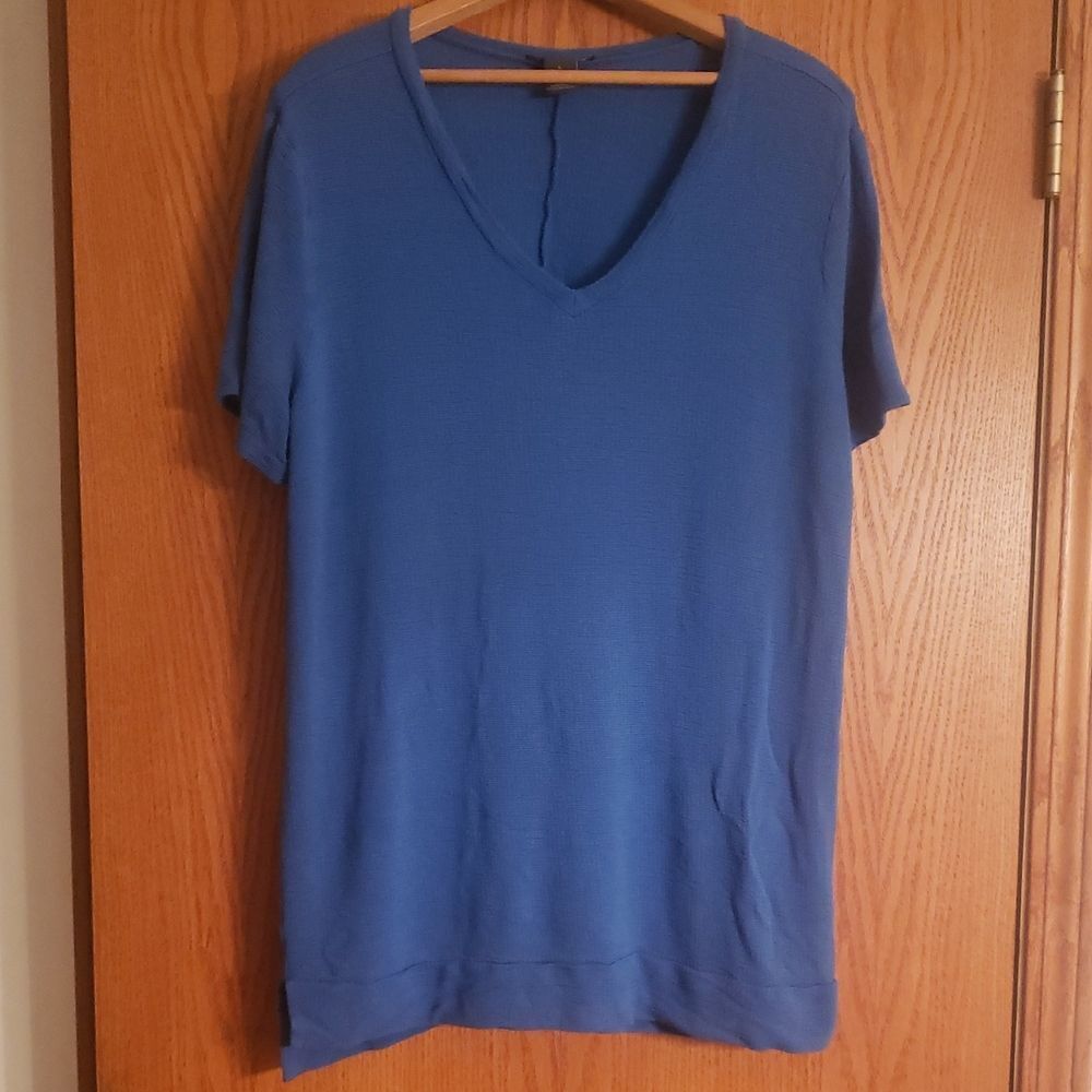Blue Adrianna Papell Textured V-Neck Top Sz L
